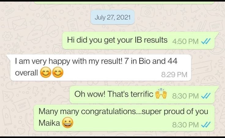 IB student scoring 44 overall and a perfect 7 in IB Biology with personalised online tutoring